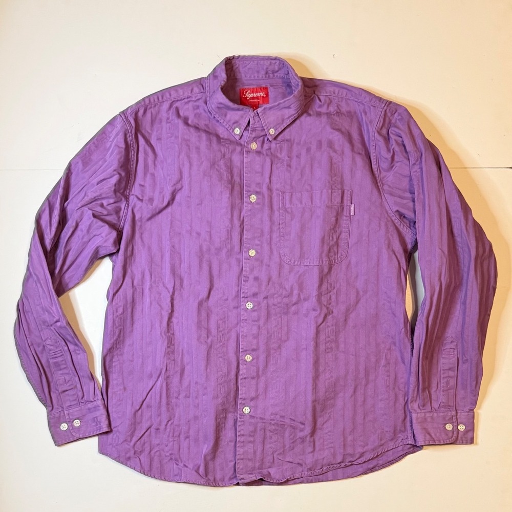 Supreme Jacquard Stripe Button Down Shirt Mens Large 2020 FW Purple